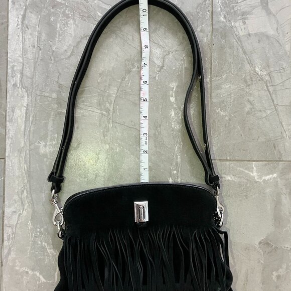 Rebecca Minkoff Darren black suede fringe crossbody bag, used like new - Picture 2 of 12
